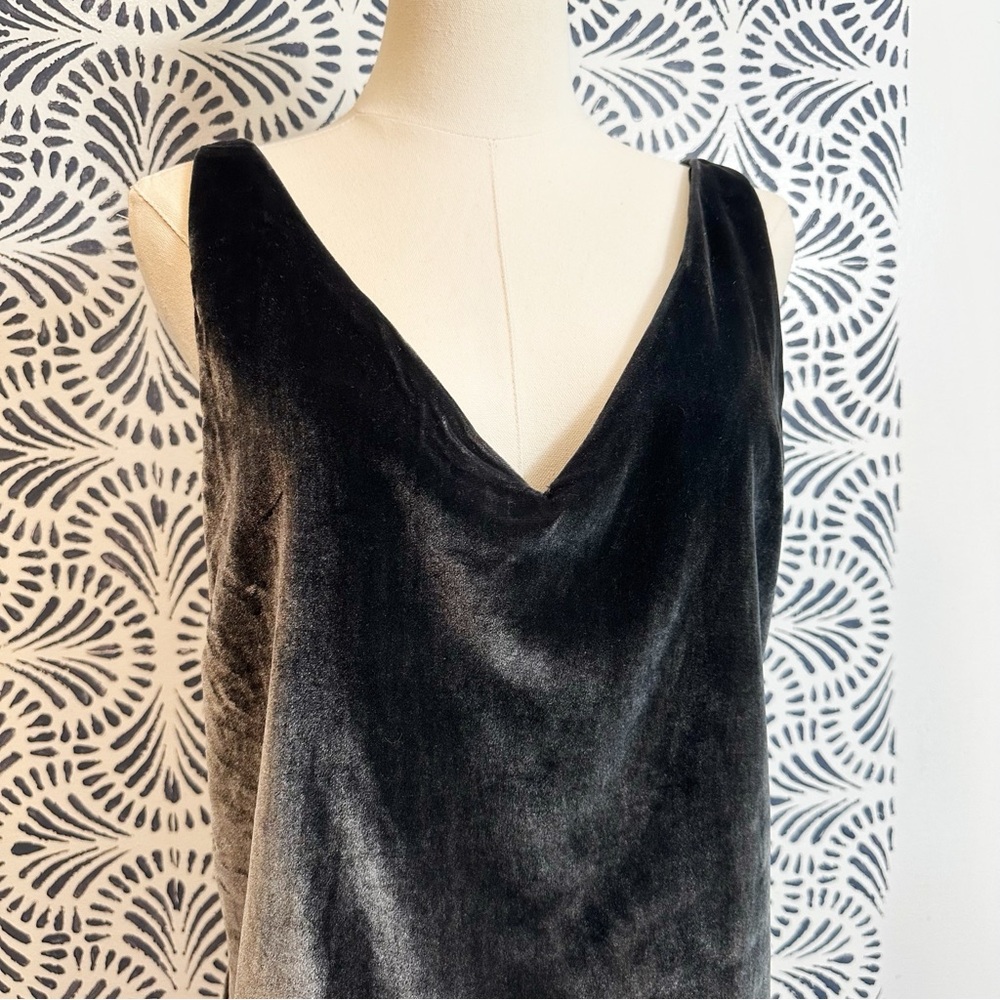 Loft Black Silver Velvet V Neck Tank Top